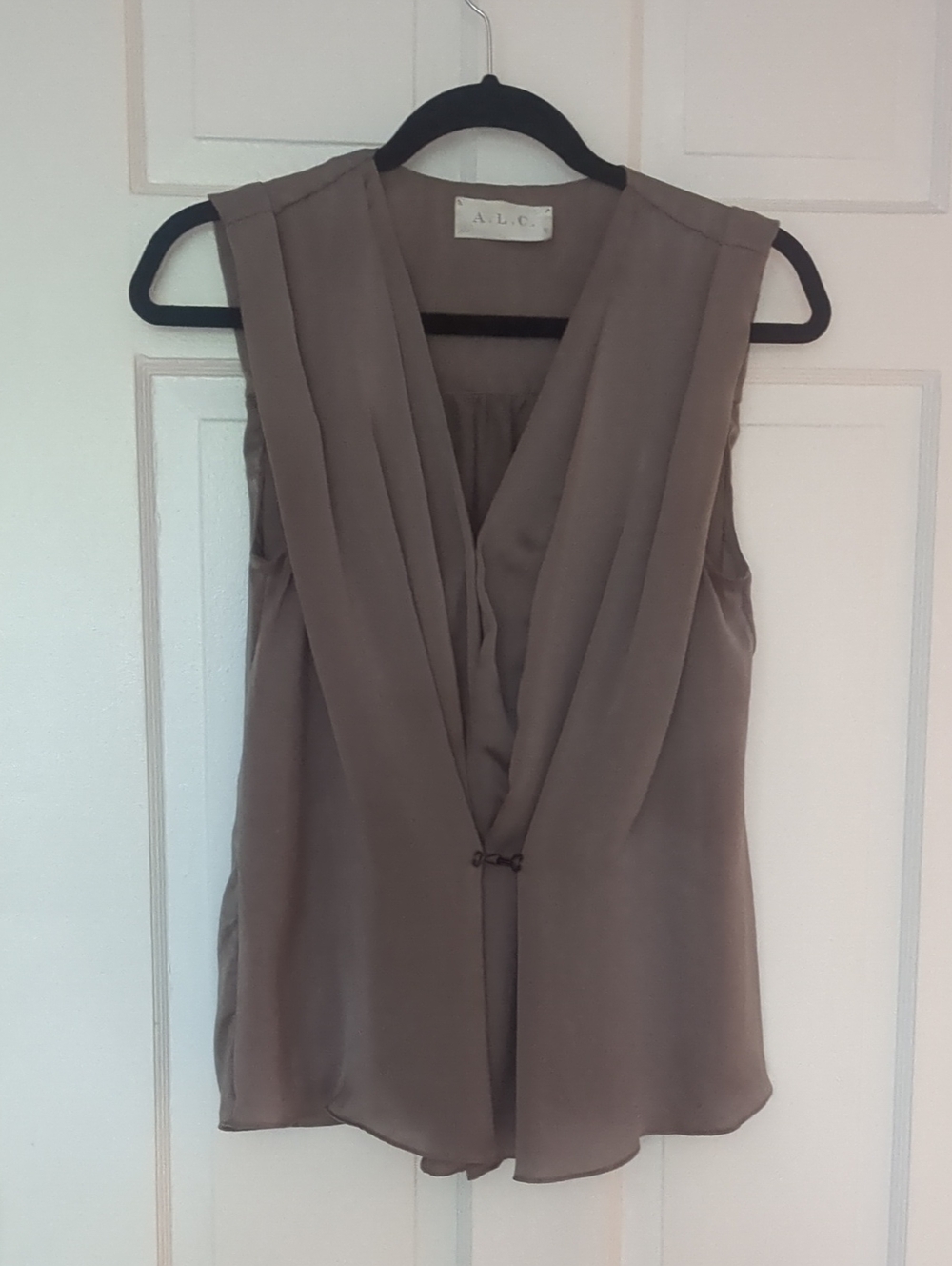 A.L.C. Taupe Sleeveless Draped V-Neck Top
